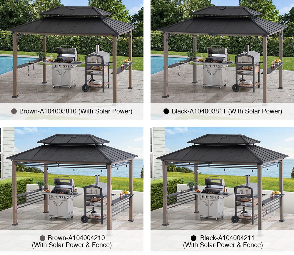 SUNJOY 8x12 Wood Grill Gazebo with Solar Power and Shelves