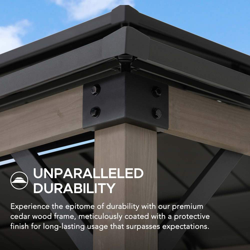 SUNJOY 8x12 Wood Grill Gazebo with Solar Power and Shelves.