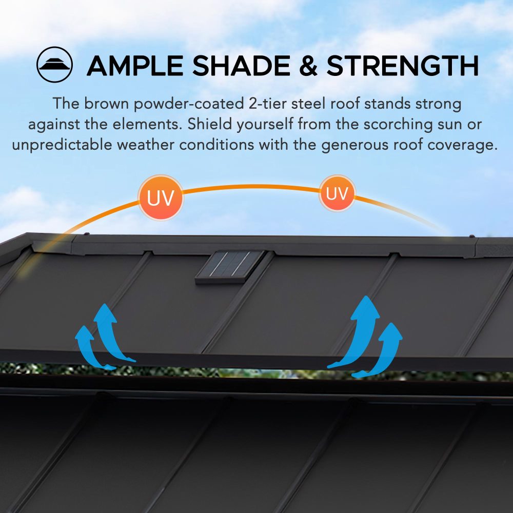 SUNJOY 8x12 Wood Grill Gazebo with Solar Power and Shelves.