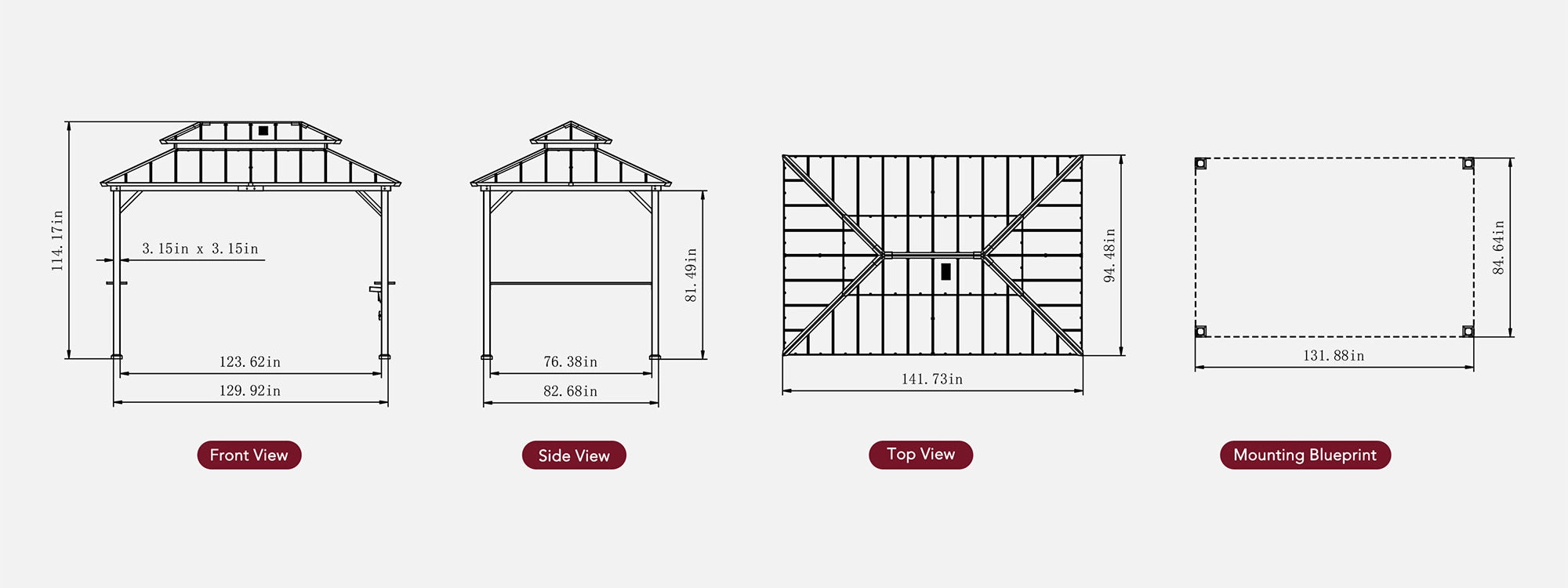SUNJOY 8x12 Brown Wood Grill Gazebo with Solar Power and Shelves