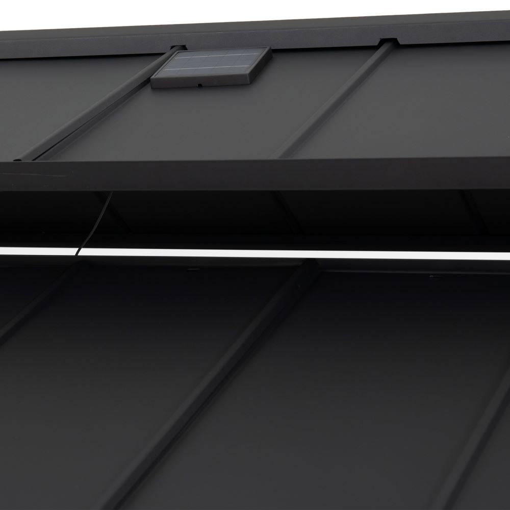 SUNJOY 8x12 Black Wood Grill Gazebo with Solar Power and Shelves