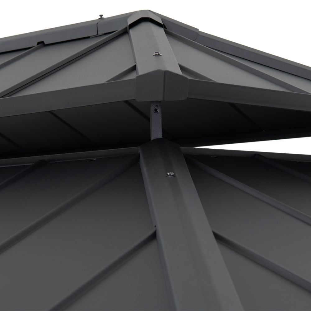 SUNJOY 8x12 Black Wood Grill Gazebo with Solar Power and Shelves