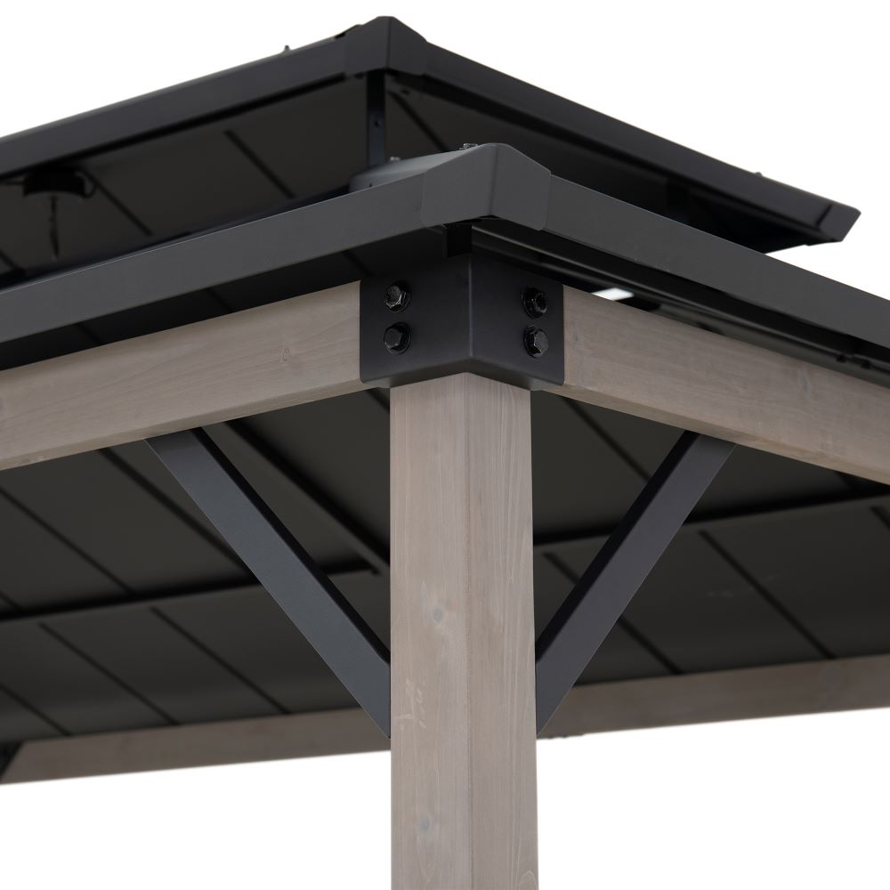 SUNJOY 8x12 Black Wood Grill Gazebo with Solar Power and Shelves