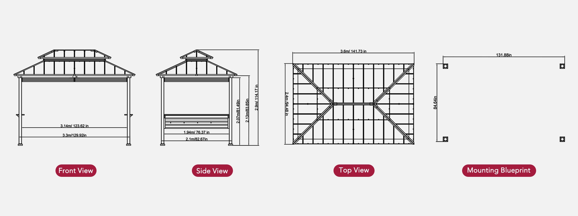 SUNJOY 8x12 Hardtop Grill Gazebo with Electrical Outlets, Fence and Shelves - Brown