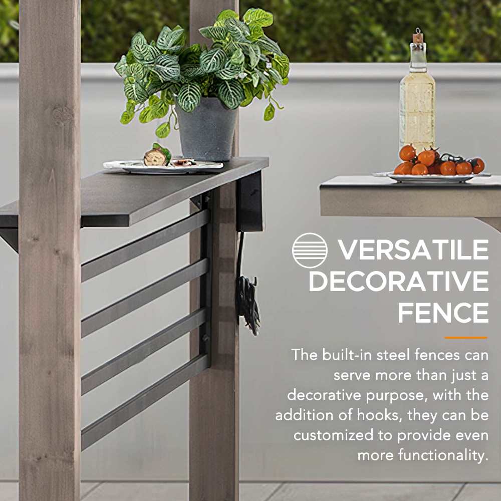 SUNJOY 8x12 Black Hardtop Grill Gazebo with Electrical Outlets, Fence and Shelves