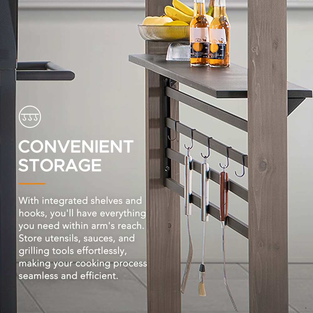 SUNJOY 8x12 Black Hardtop Grill Gazebo with Electrical Outlets, Fence and Shelves