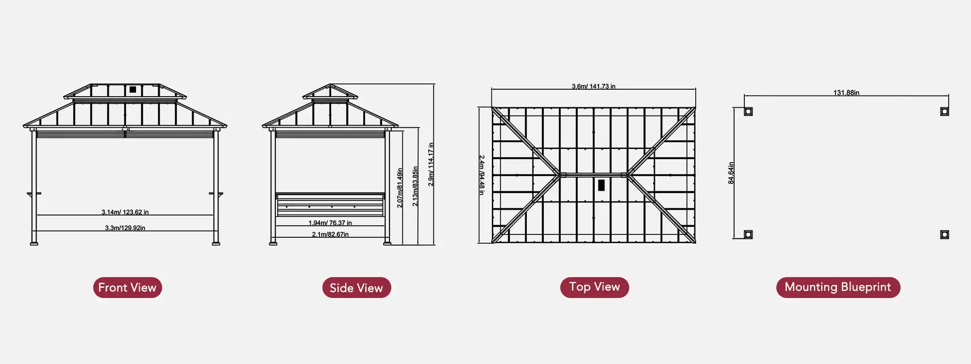 SUNJOY 8x12 Brown Wood Grill Gazebo with Solar Power, Fence and Shelves