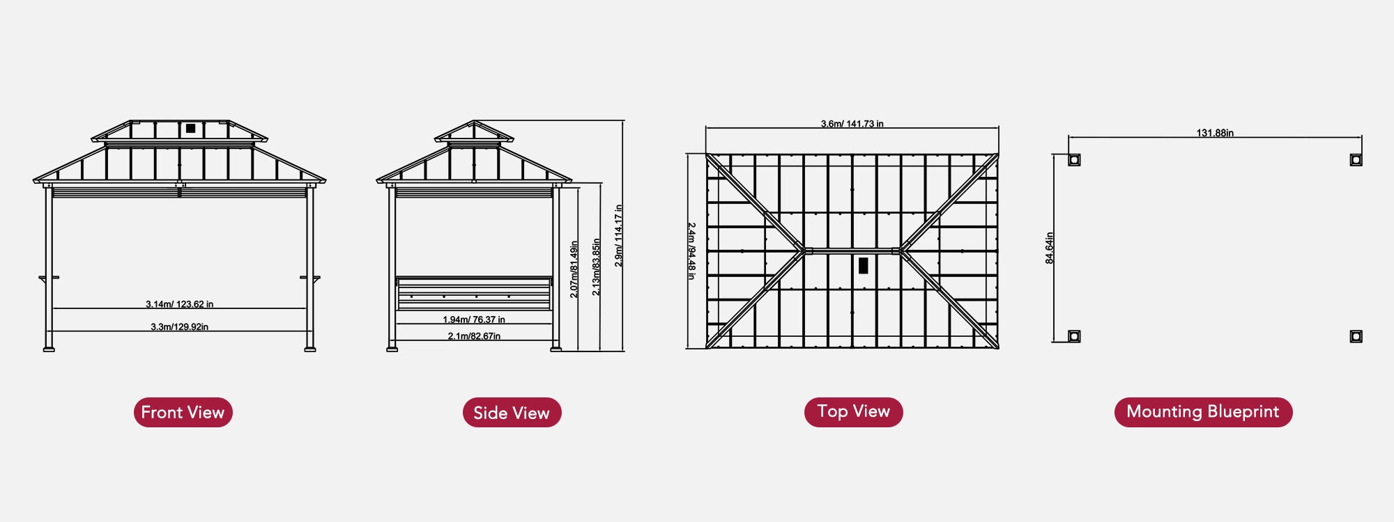 SUNJOY 8x12 Wood Grill Gazebo with Solar Power, Fence and Shelves - Black