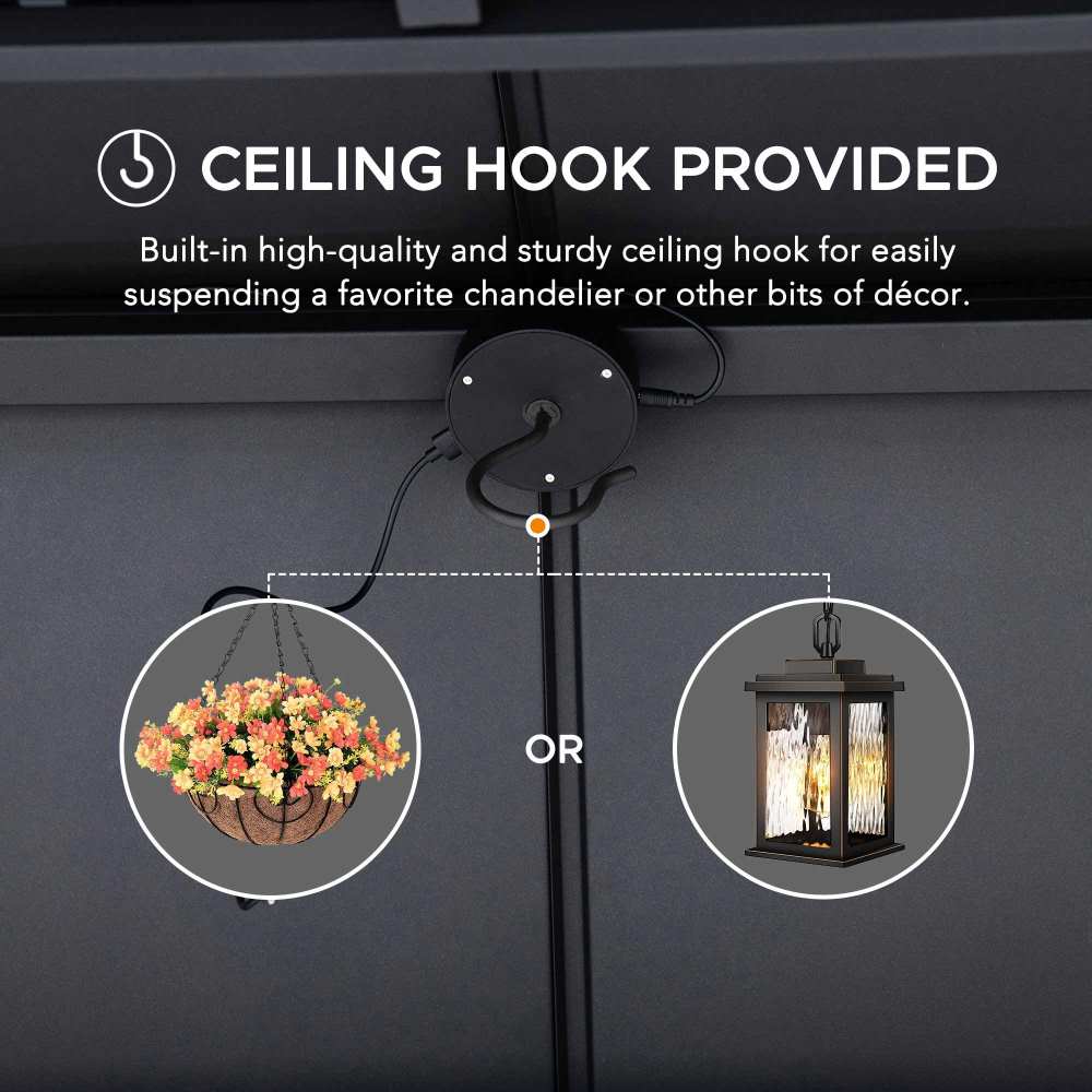 SUNJOY 8x12 Black Wood Grill Gazebo with Solar Power, Fence and Shelves