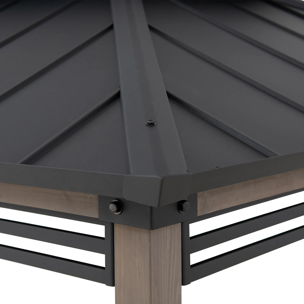 Pro-Grill Fenced Timber Solar Gazebo, 8x12 - Pale
