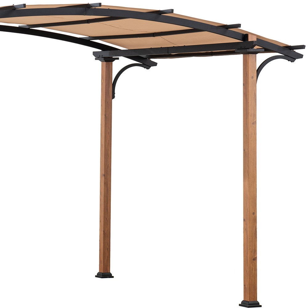 SUNJOY 9x13 Modern Tan Metal Arched Pergola Kit with Bar Shelf
