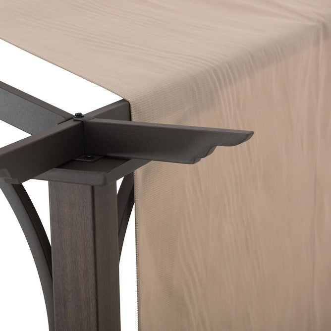SUNJOY Patio Pergola with Sliding Canopy and Woodgrain Metal Frame.