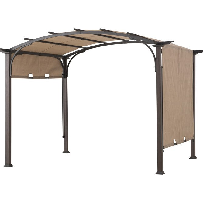 SUNJOY Patio Pergola with Sliding Canopy and Woodgrain Metal Frame.