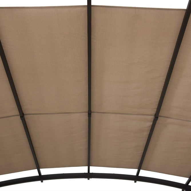 SUNJOY Patio Pergola with Sliding Canopy and Woodgrain Metal Frame.