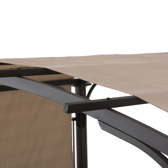 SUNJOY Patio Pergola with Sliding Canopy and Woodgrain Metal Frame.