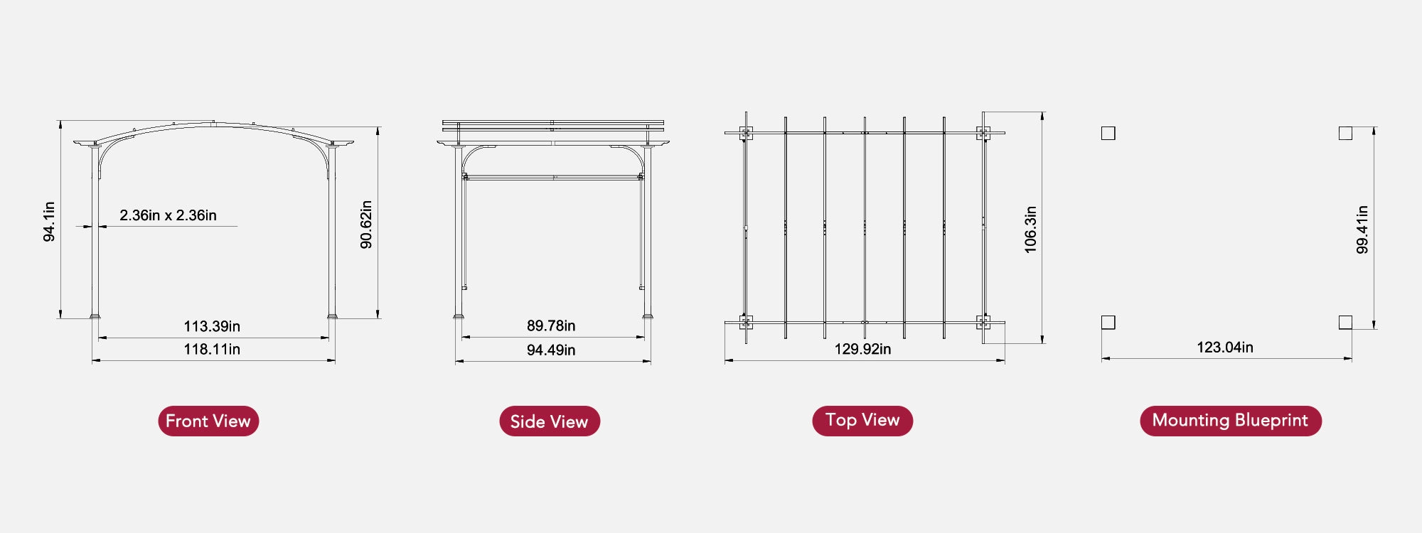 SUNJOY 9x11 Metal Arched Pergola Kits with Adjustable Canopy Roof