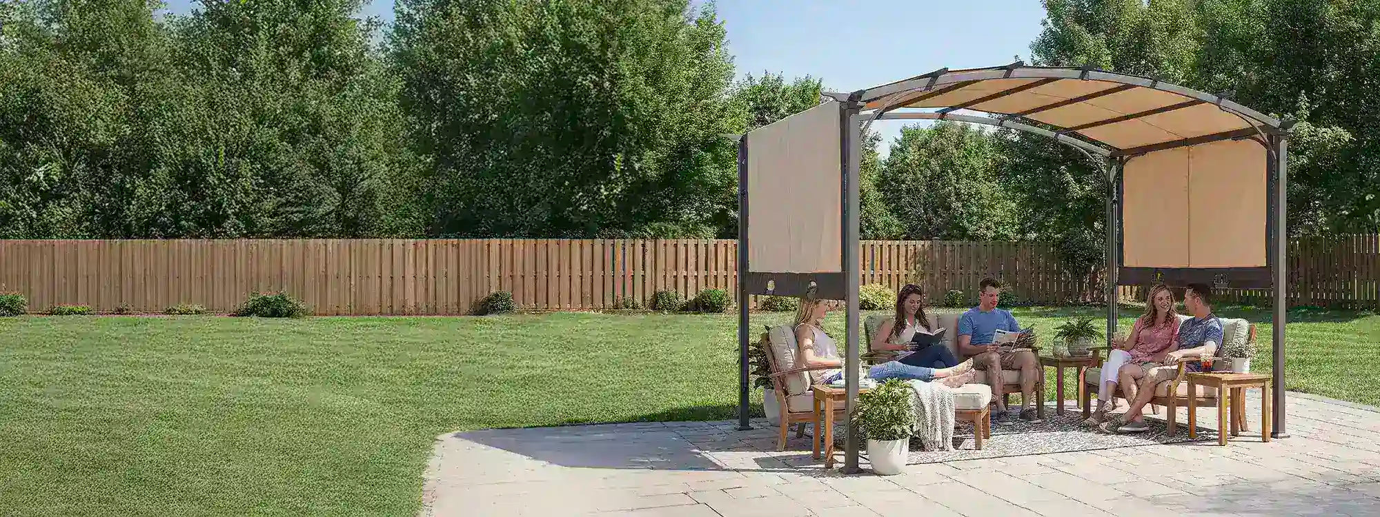 SUNJOY 9x11 Metal Arched Pergola Kits with Adjustable Canopy Roof