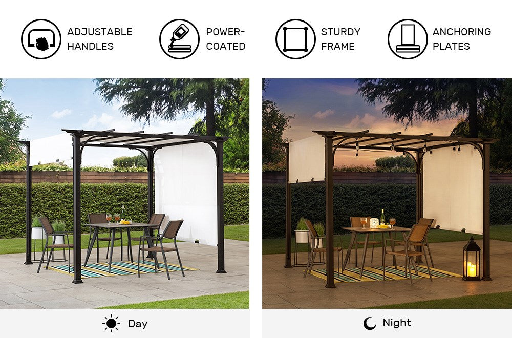 SUNJOY 10x10 White Pergola with Adjustable Canopy Roof