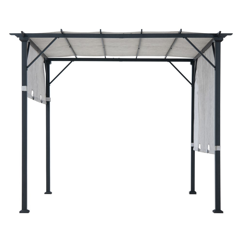 SUNJOY 9x9 Matte Black Steel Frame Pergola with Adjustable Canopy Roof - Light Gray