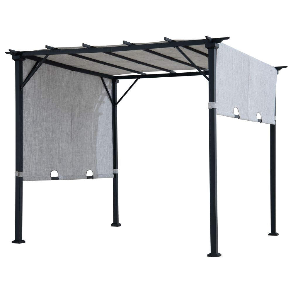 SUNJOY 9x9 Matte Black Steel Frame Pergola with Adjustable Canopy Roof - Light Gray