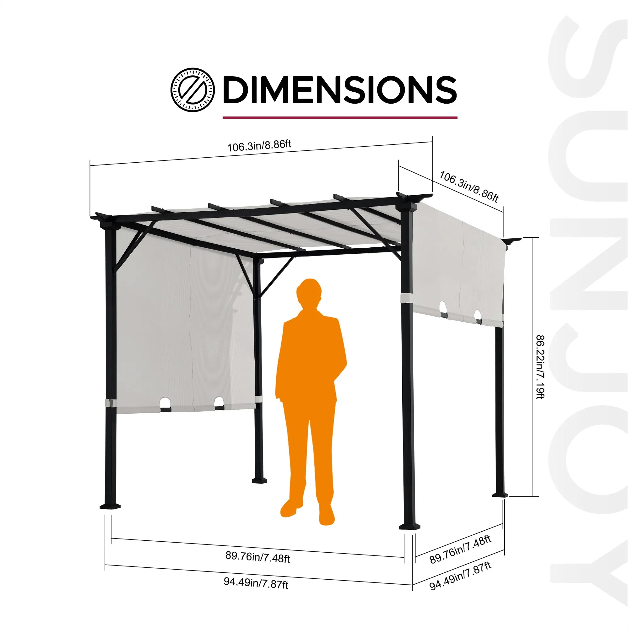 SUNJOY 9x9 Matte Black Steel Frame Pergola with Adjustable Canopy Roof - White
