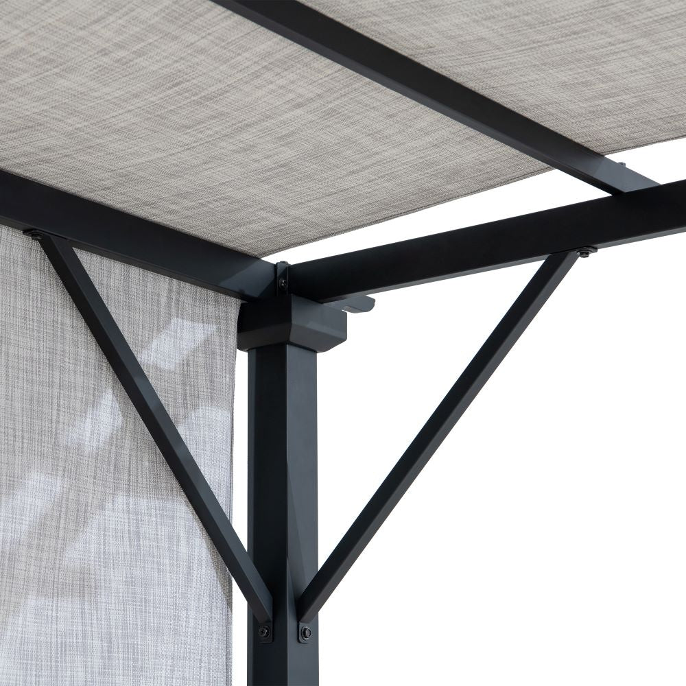 SUNJOY 9x9 Matte Black Steel Frame Pergola with Adjustable Canopy Roof - Light Gray