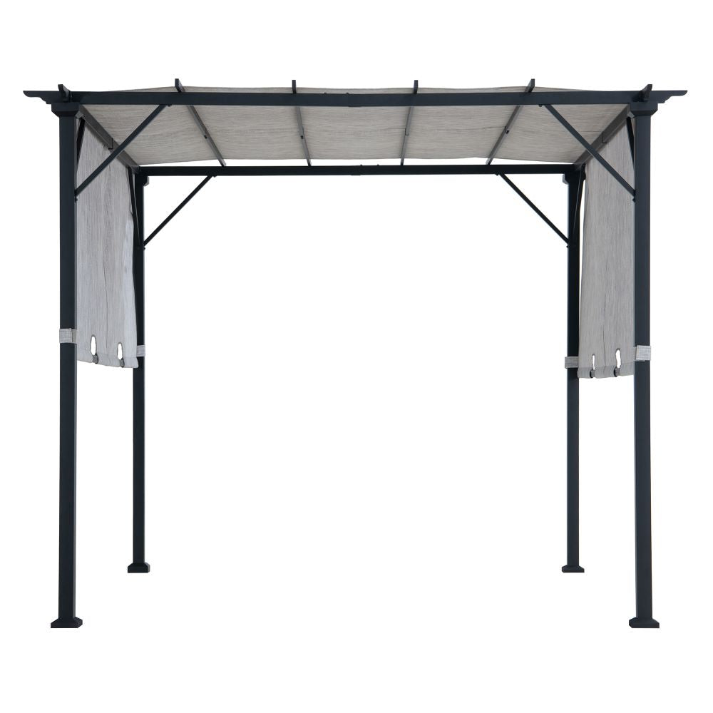 SUNJOY 9x9 Matte Black Steel Frame Pergola with Adjustable Canopy Roof - Light Gray