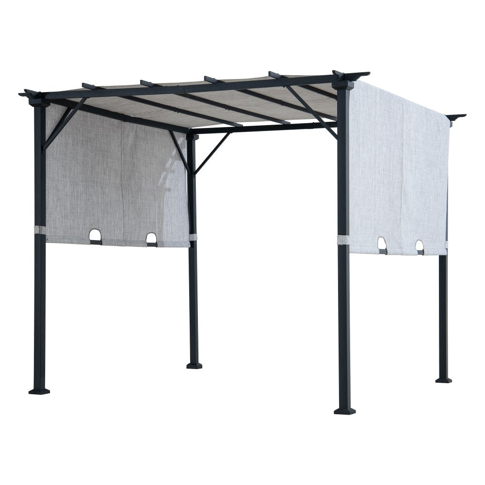 SUNJOY 9x9 Matte Black Steel Frame Pergola with Adjustable Canopy Roof - Light Gray