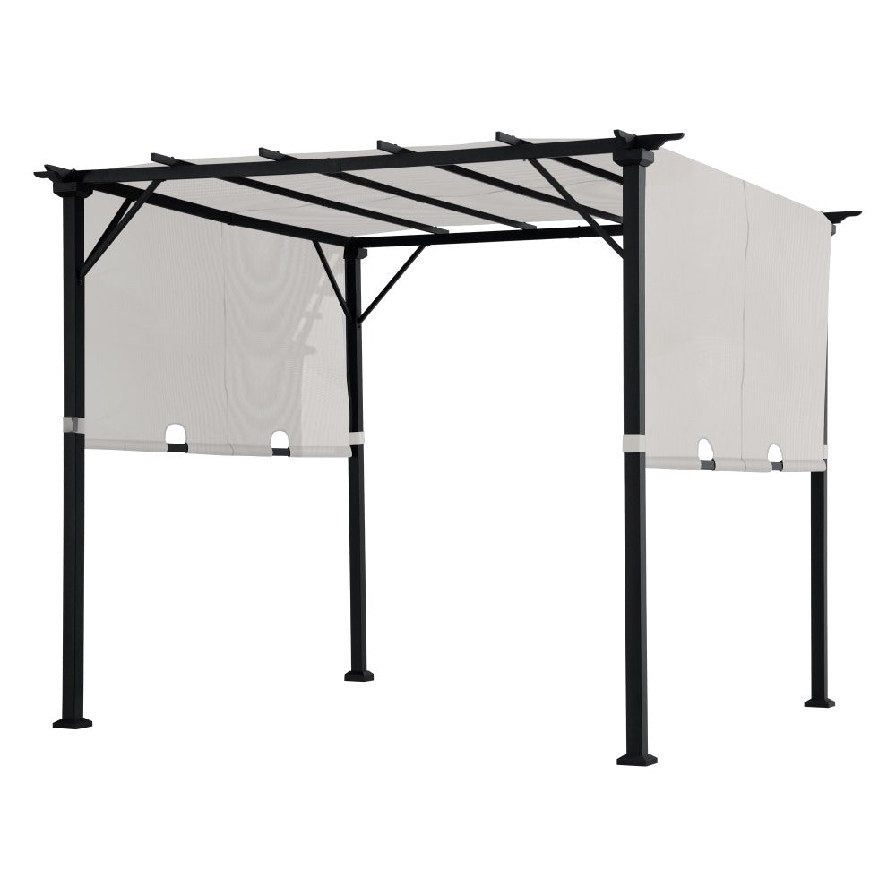 SUNJOY 9x9 Matte Black Steel Frame Pergola with Adjustable Canopy Roof - White