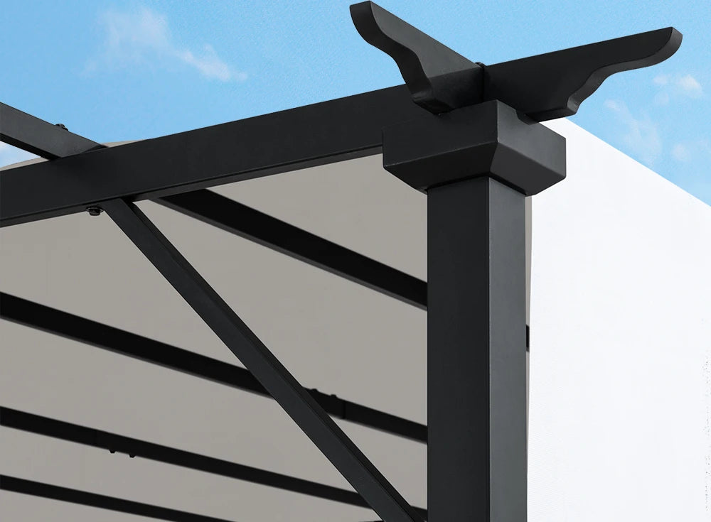 SUNJOY 9x9 Matte Black Steel Frame Pergola with Adjustable Canopy Roof - White