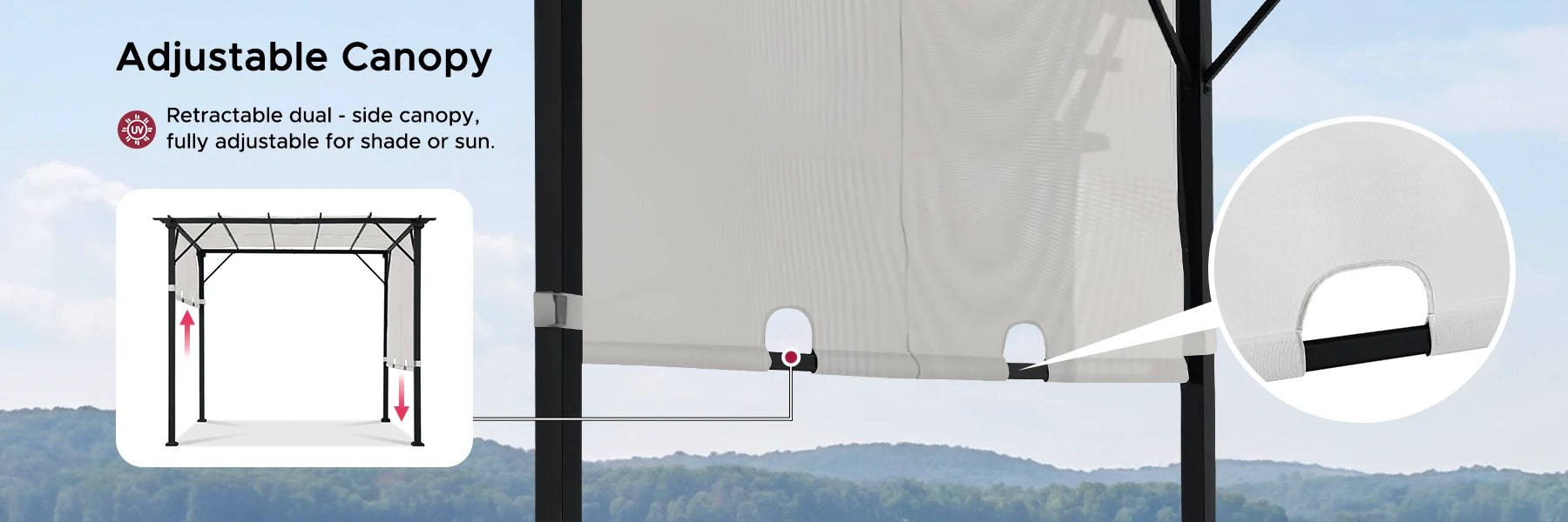 SUNJOY 9x9 Matte Black Steel Frame Pergola with Adjustable Canopy Roof - White