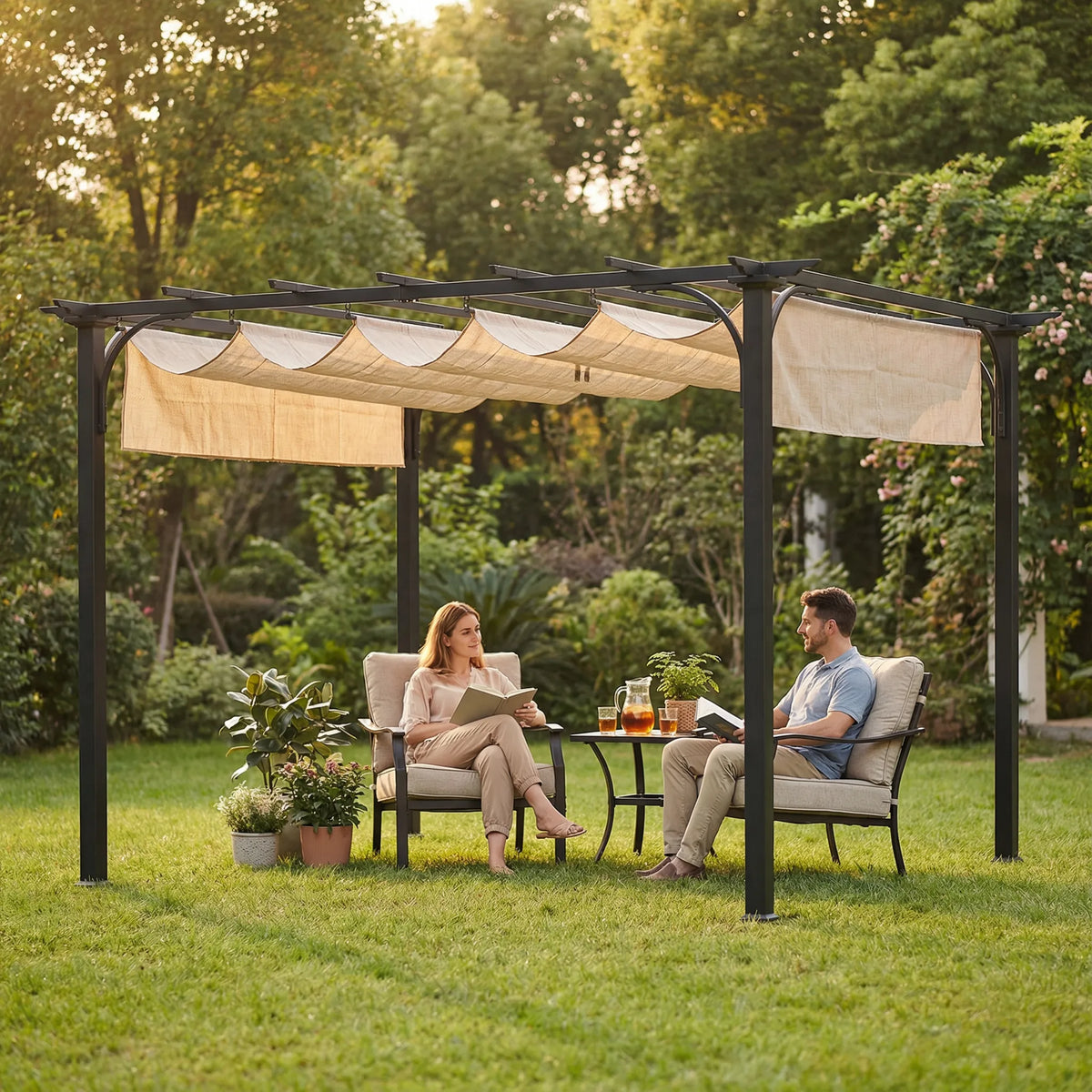 Linear Retractable Steel Pergola, 9x12