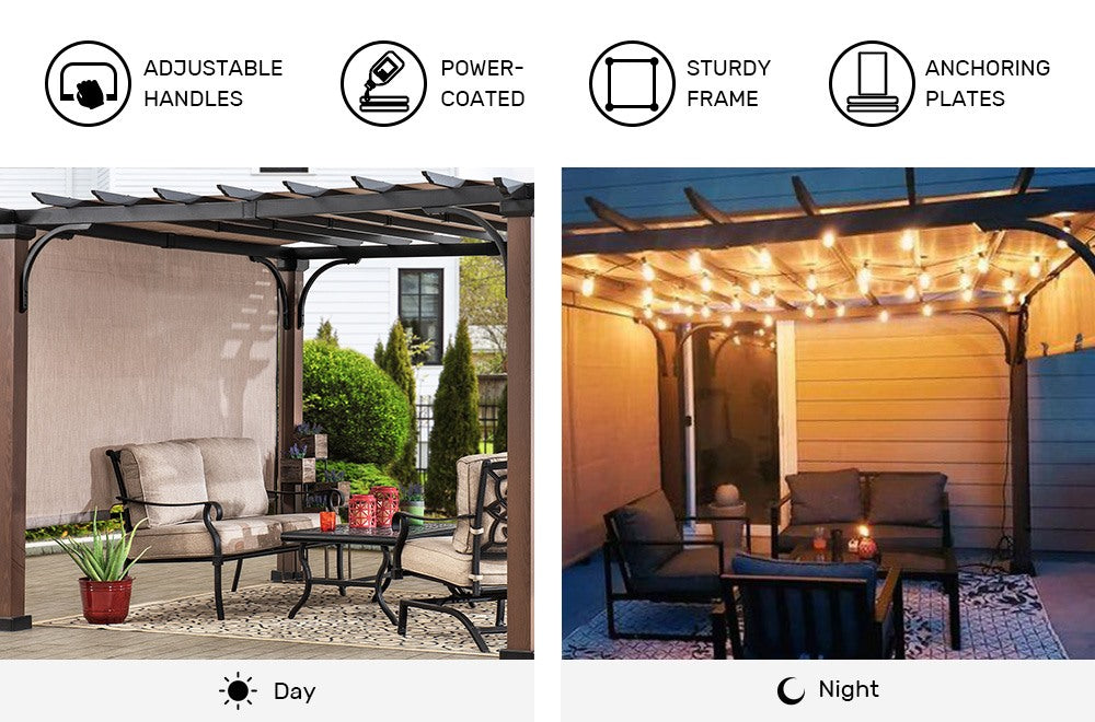 SUNJOY 11x11 Metal Pergola with Sliding Canopy & Wood-Look Finish