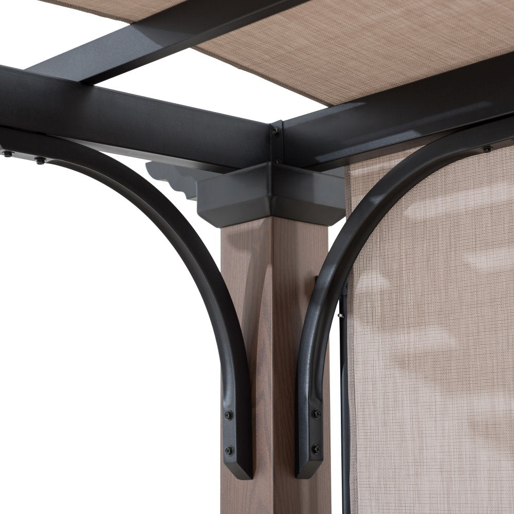SUNJOY 11x11 Metal Pergola with Sliding Canopy & Wood-Look Finish
