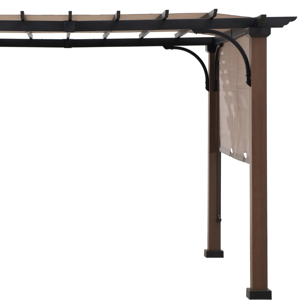 SUNJOY 11x11 Metal Pergola with Sliding Canopy & Wood-Look Finish