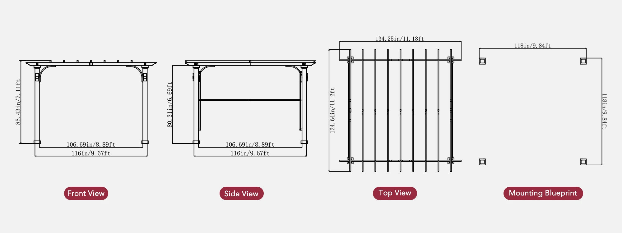 SUNJOY 11x11 Wood-Look Finish Metal Pergola with Sliding Canopy & Solar Lights