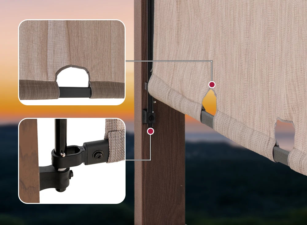 SUNJOY 11x11 Wood-Look Finish Metal Pergola with Sliding Canopy & Solar Lights