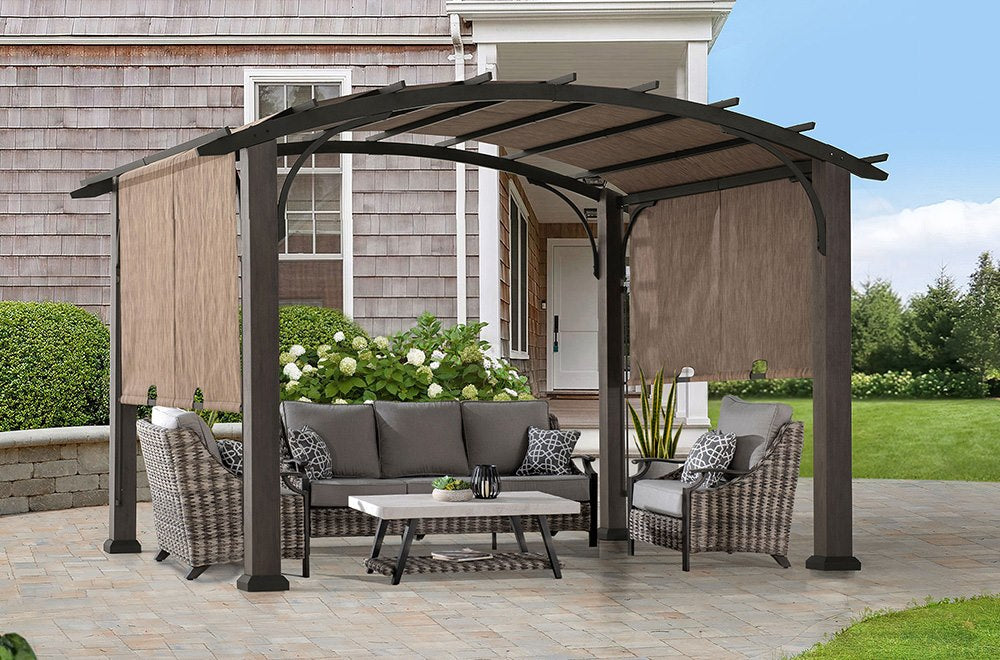 SUNJOY 10x12 Metal Pergola with Retractable Canopy and Curved Roof