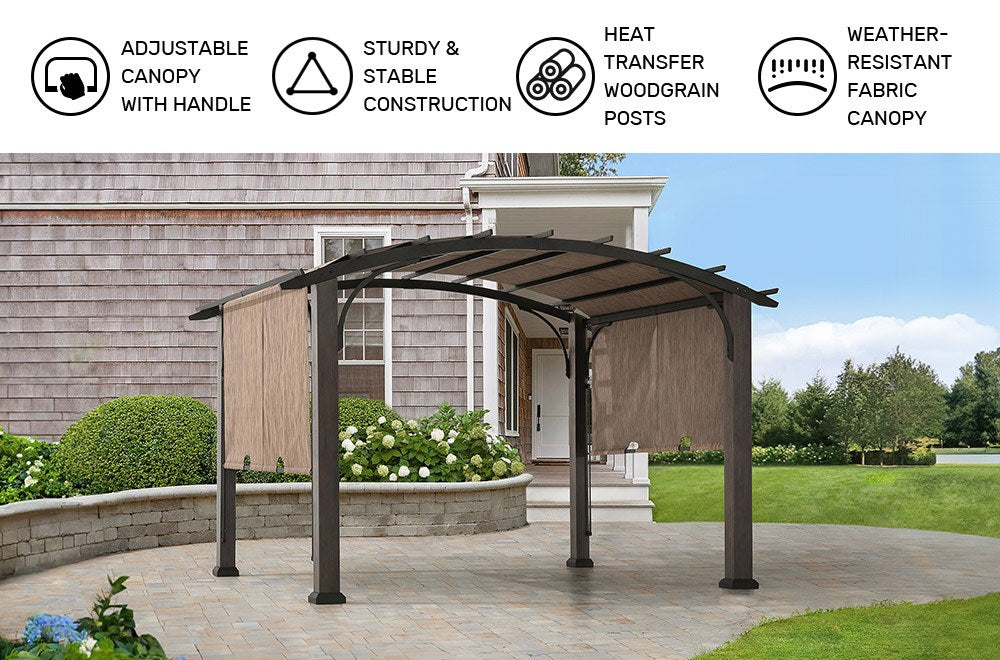 SUNJOY 10x12 Metal Pergola with Retractable Canopy and Curved Roof