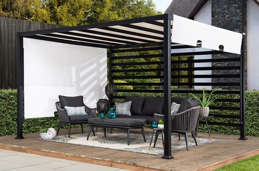 SUNJOY 10x12 Steel Pergola Kit with White Adjustable Canopy