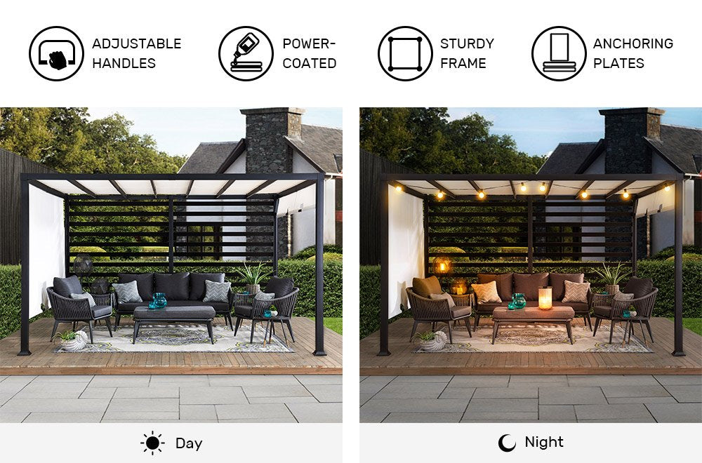 SUNJOY 10x12 Steel Pergola Kit with White Adjustable Canopy