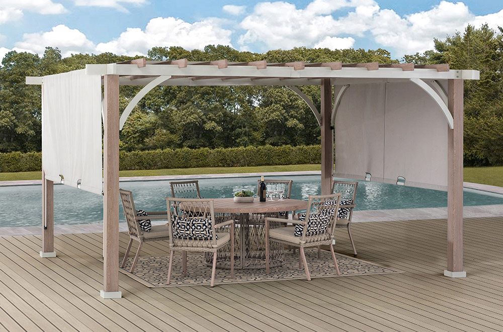 SUNJOY 12x14 Pergola with Sliding Shade Roof & Woodgrain Steel Frame