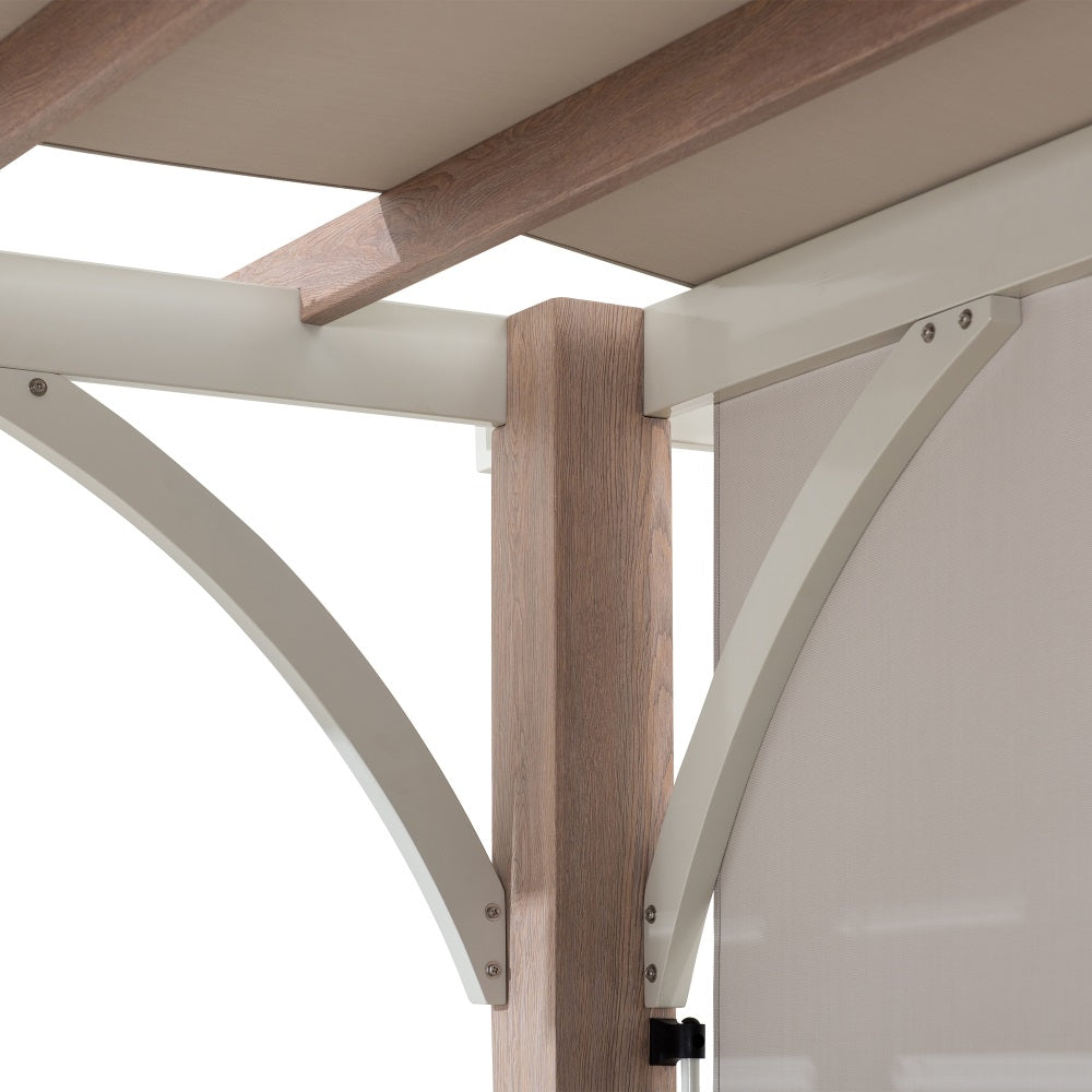 SUNJOY 12x14 Pergola with Sliding Shade Roof & Woodgrain Steel Frame