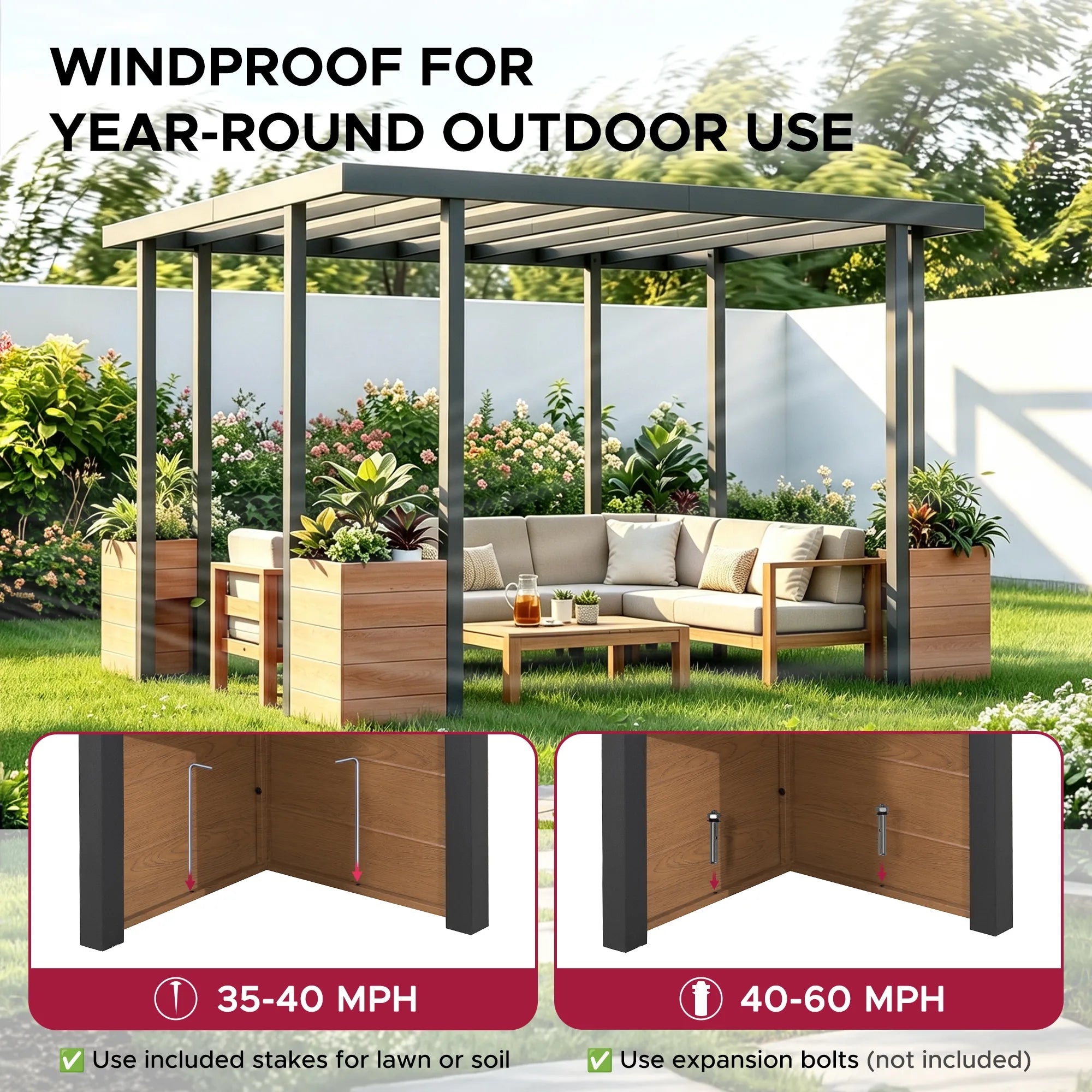 Modern Planter Pergola 10x12 - Matte Black