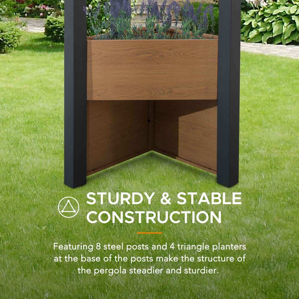 SUNJOY 10x12 Metal Garden Pergola Kit with Planters.