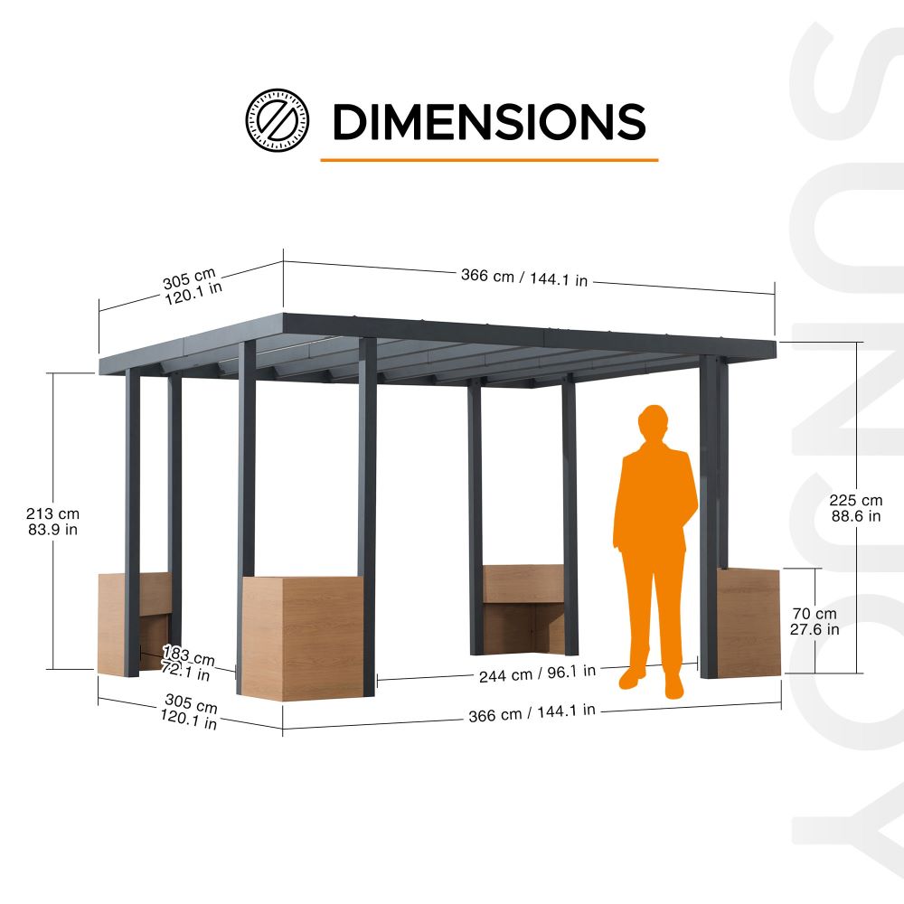 SUNJOY 10x12 Metal Garden Pergola Kit with Planters.