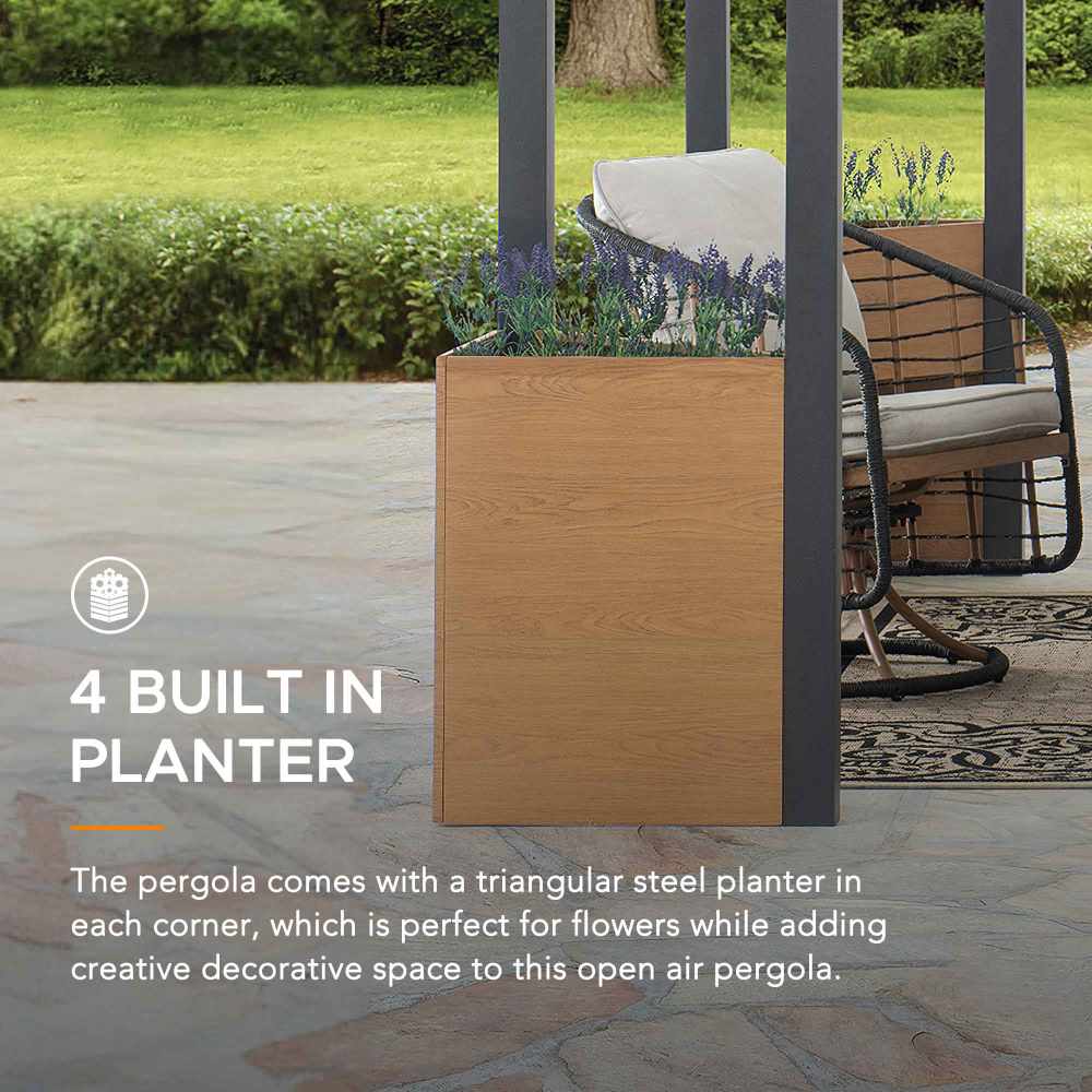 SUNJOY 10x12 Metal Garden Pergola Kit with Planters.