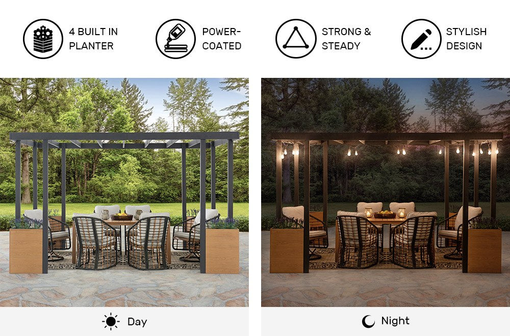 SUNJOY 10x12 Metal Garden Pergola Kit with Planters
