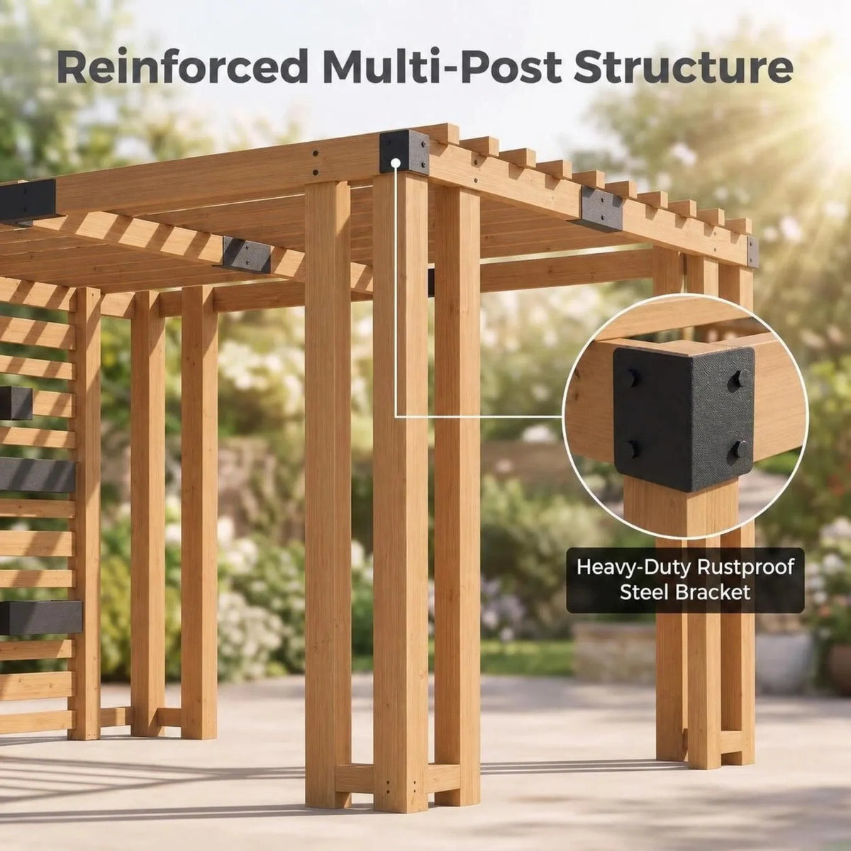 Wooden Pergola with Privacy Screen & Hanging Planters, 10x10