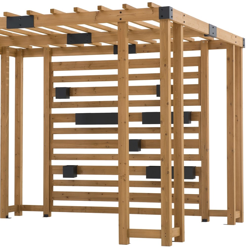 SUNJOY 10x10 Wooden Pergola with Privacy Screen & Hanging Planters